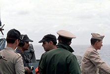 Capt Carson, XO Surles, LT CMDR Schwabe, YN3 Ramos